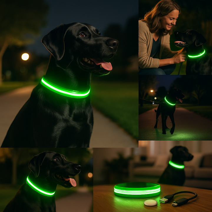 LED - Glowing/Light Up heavy-duty Pet Collor - Rechargeable or Pin Push Battery