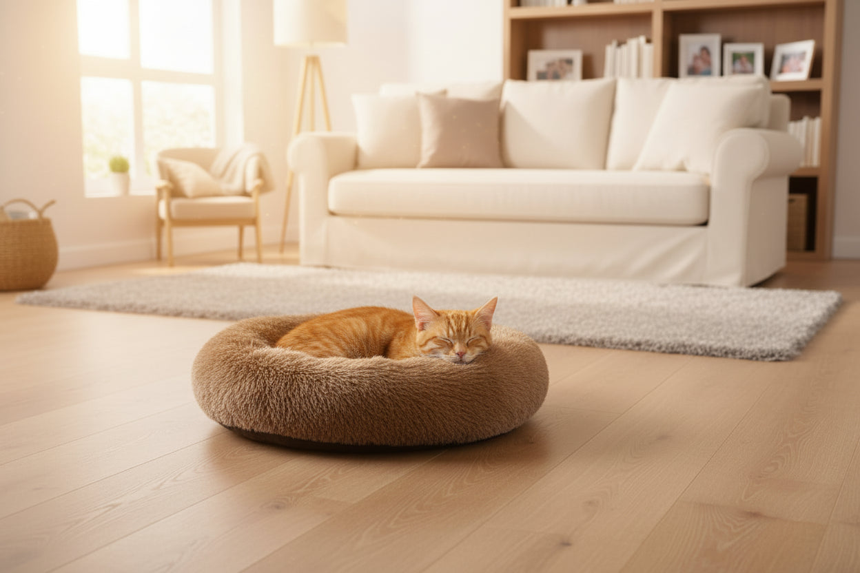 Round brown fur rug on a white background