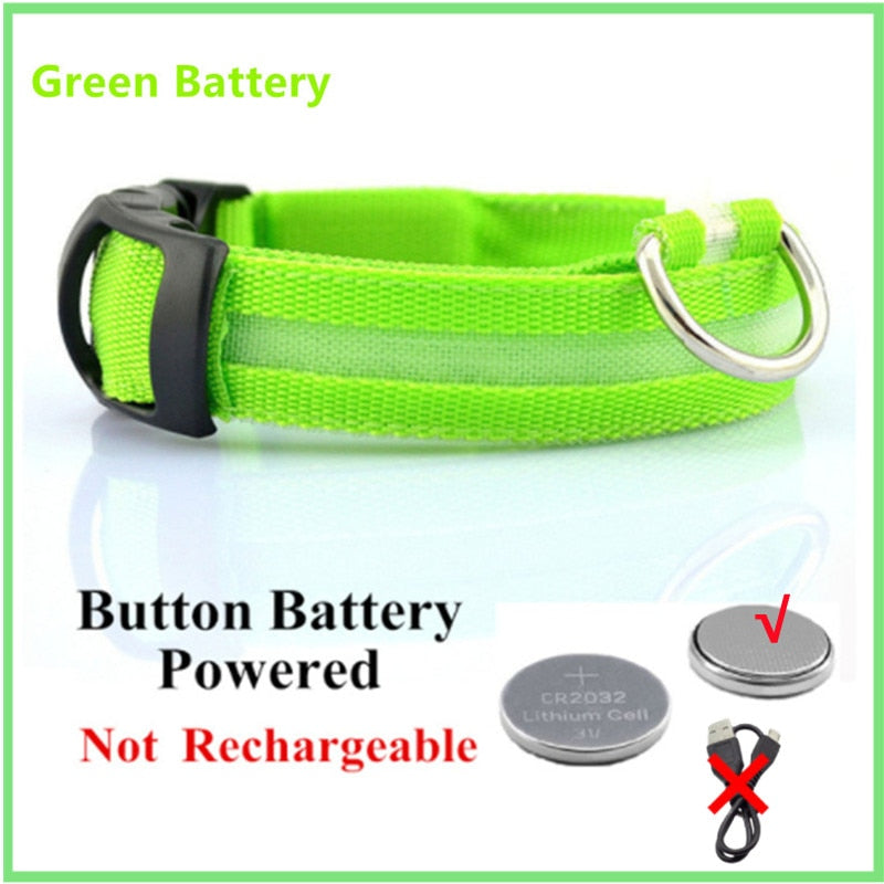 LED - Glowing/Light Up heavy-duty Pet Collor - Rechargeable or Pin Push Battery