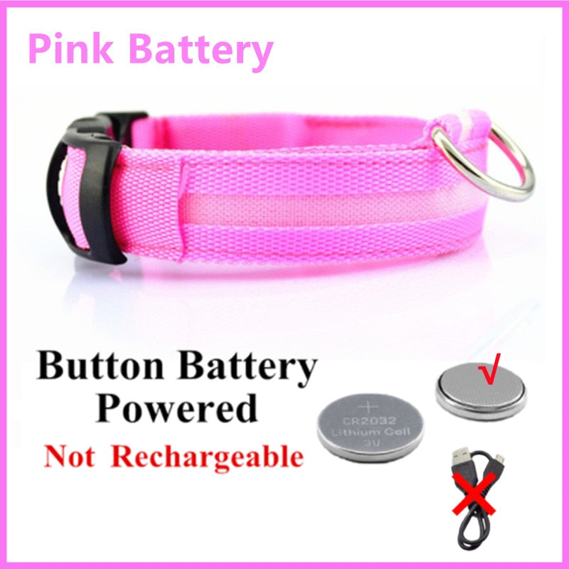 LED - Glowing/Light Up heavy-duty Pet Collor - Rechargeable or Pin Push Battery